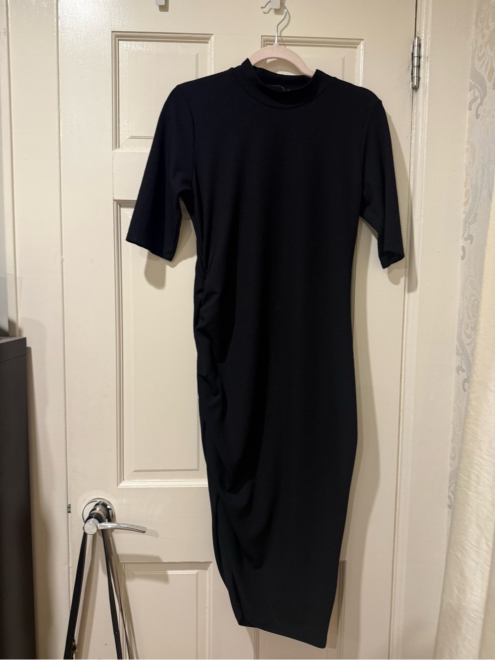 Zara Black Midi Dress with Side Ruching